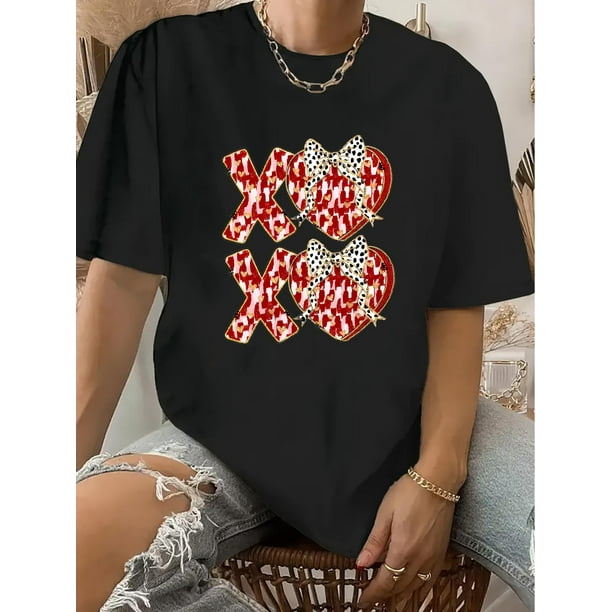 Women's T Shirts Summer Tops Simple Heart Graphic Shirts Sayings Short Sleeve Vacation Casual Blouse Thankful teeDeer Chives Directional Is a Round-Neck Short-Sleeve T-Shirt, a Vintage Casual Printe