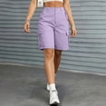 thumbnail image 6 of Bermuda Cargo Denim Shorts for Women Knee Length 6 Pockets Elastic Waist Long Jorts for Summer Casual Light Purple 2XL, 6 of 7