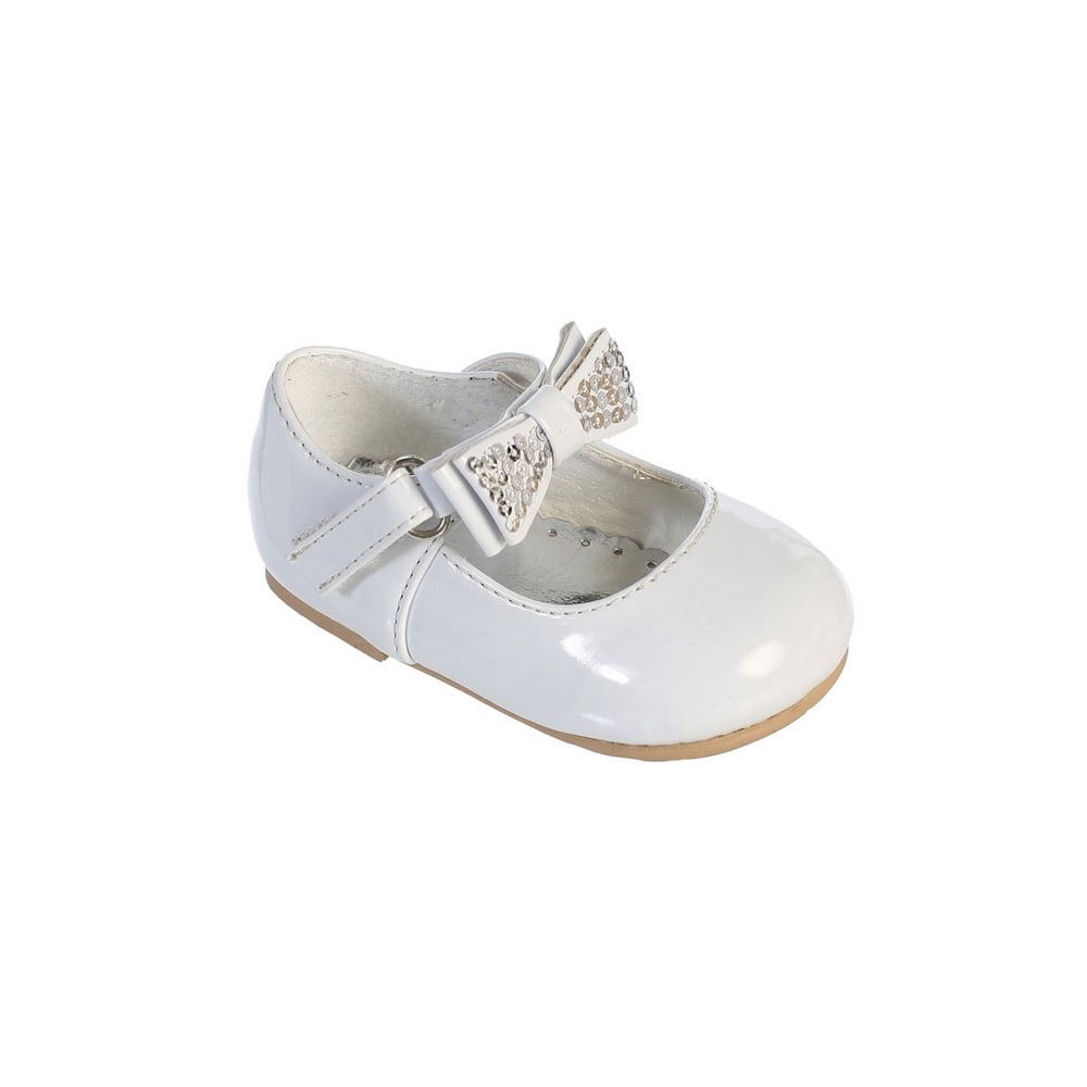 Tip Top Kids Little Girls White Rhinestone Bow Patent