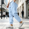 thumbnail image 3 of Havenx Cotton Linen Pants for Men Elastic Waist Drawstring Trousers with Pockets Cuffed Ankles Pants Baggy Beach Lounge Relaxed Fit Casual Summer Loungewear,Light Blue 2XL, 3 of 5