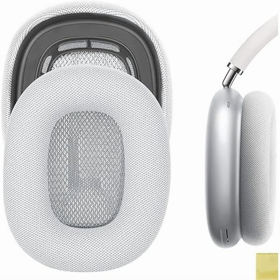 YJJSKEJI QuickFit Replacement Ear Pads Compatible with Apple Airpods MAX Headphones Ear Cushions, Headset Earpads, Ear Cups Cover Repair Parts (Silver)