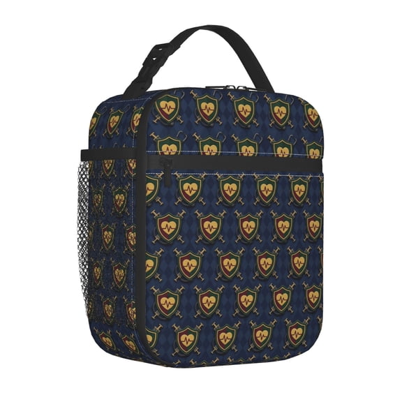 Medical-Themed Lunch Box, Aesthetic Patterned Insulated Meal Tote, Reusable Double Layer Thermal Bento Container, Leak-Resistant Travel Cooler Bag for Hospital Shift