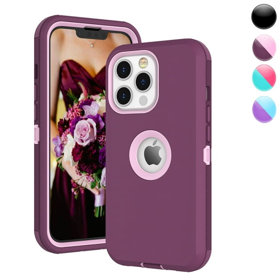 Njjex Case for iPhone 13 Pro,13,13 Pro Max,Sturdy Phone Case for iPhone 13 Pro Max 6.7",Full-Body Shockproof Protection Heavy Duty Armor Hard Plastic Rubber Rugged Bumper 3-in-1 Case Cover - Burgundy