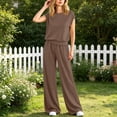 thumbnail image 5 of 2 Piece Sets for Women Sawvnm Women’s Fashion Solid-Color Round Neck Sleeveless Top Elastic Waist Pocket Pants Sets Brown XXL, 5 of 7