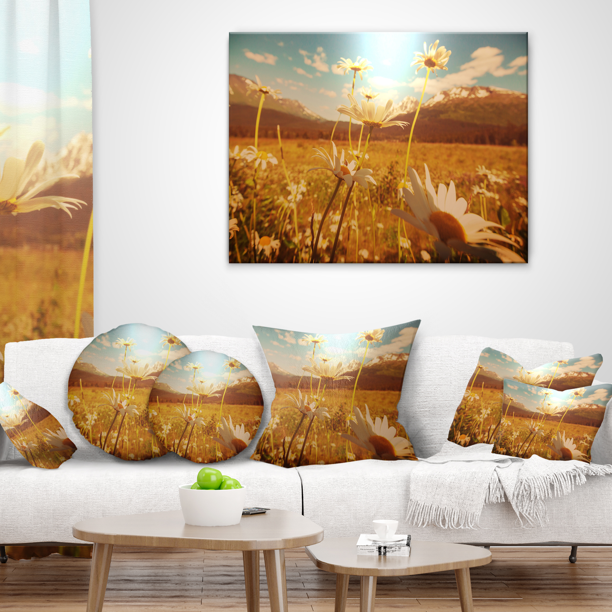 Designart Blooming Chamomiles in Meadow - Flower Throw Pillow - 18x18