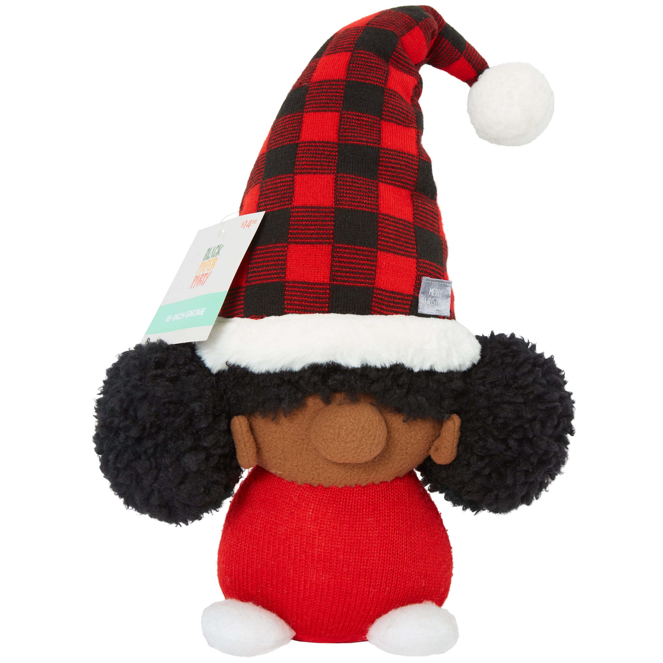 Black Paper Party Tabletop Decor, Girl Plaid Hat Gnome, 16 inches