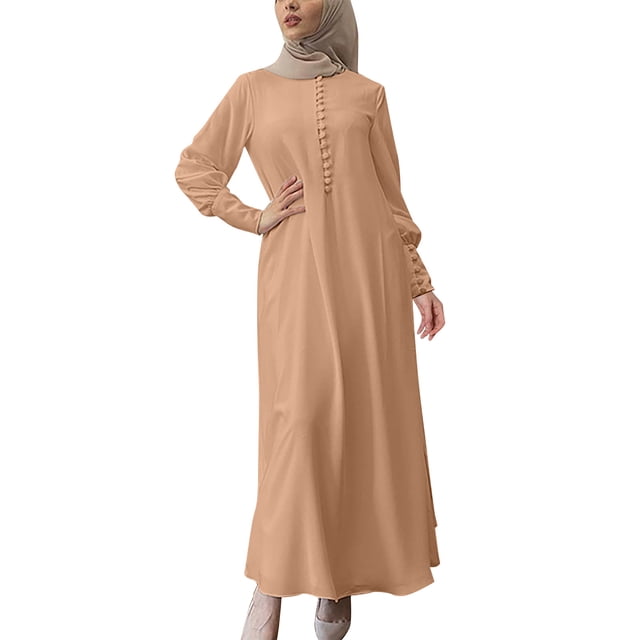 LSLJS Robe Décontractée Ample pour Femmes Couleur Unie Grande Robe Col Rond Manches Longues, Robe Grande Taille Cadeaux pour Femmes