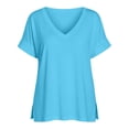 thumbnail image 7 of Xijirk Women's V-Neck Tunic T-Shirt Loose Fit Short Sleeve with Side Slits Casual Summer Top for Daily Wear,L, 7 of 7