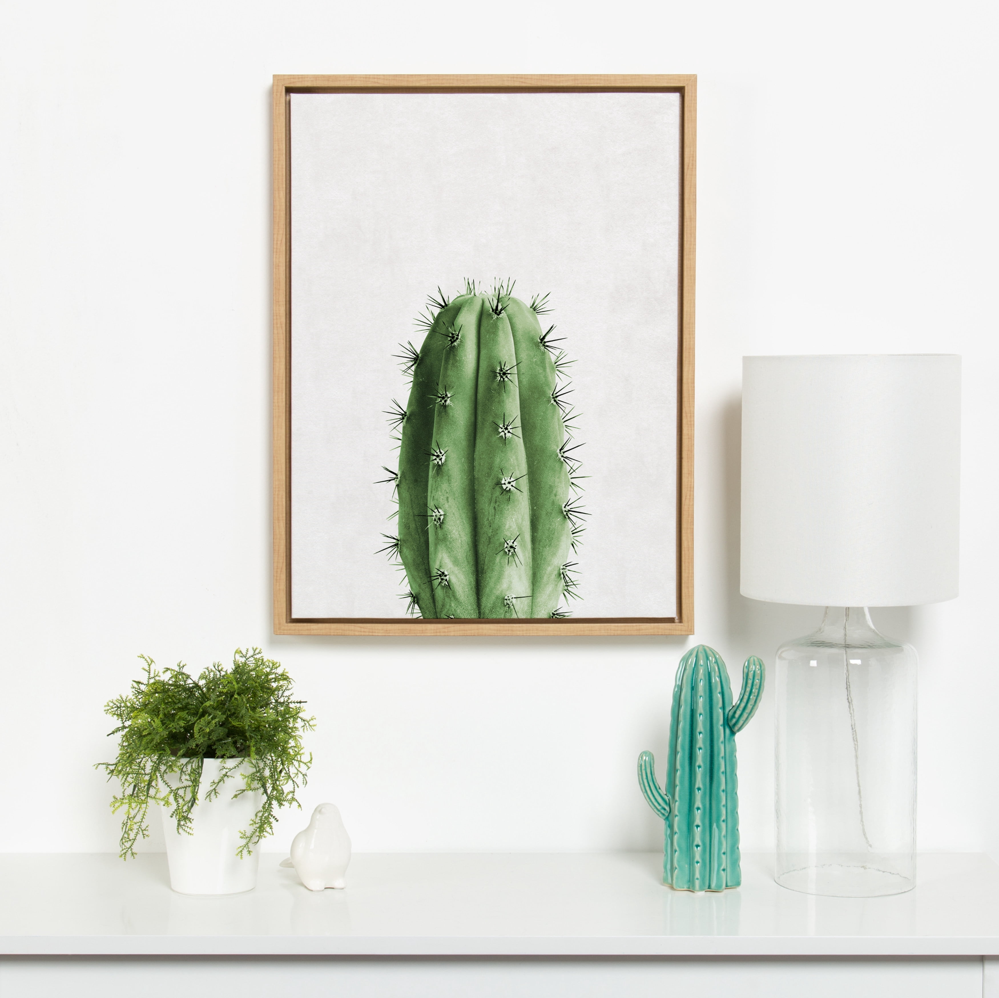 Kate and Laurel Sylvie Color Photo of Cactus Vertical Framed Canvas Wall Art, 18x24 Natural