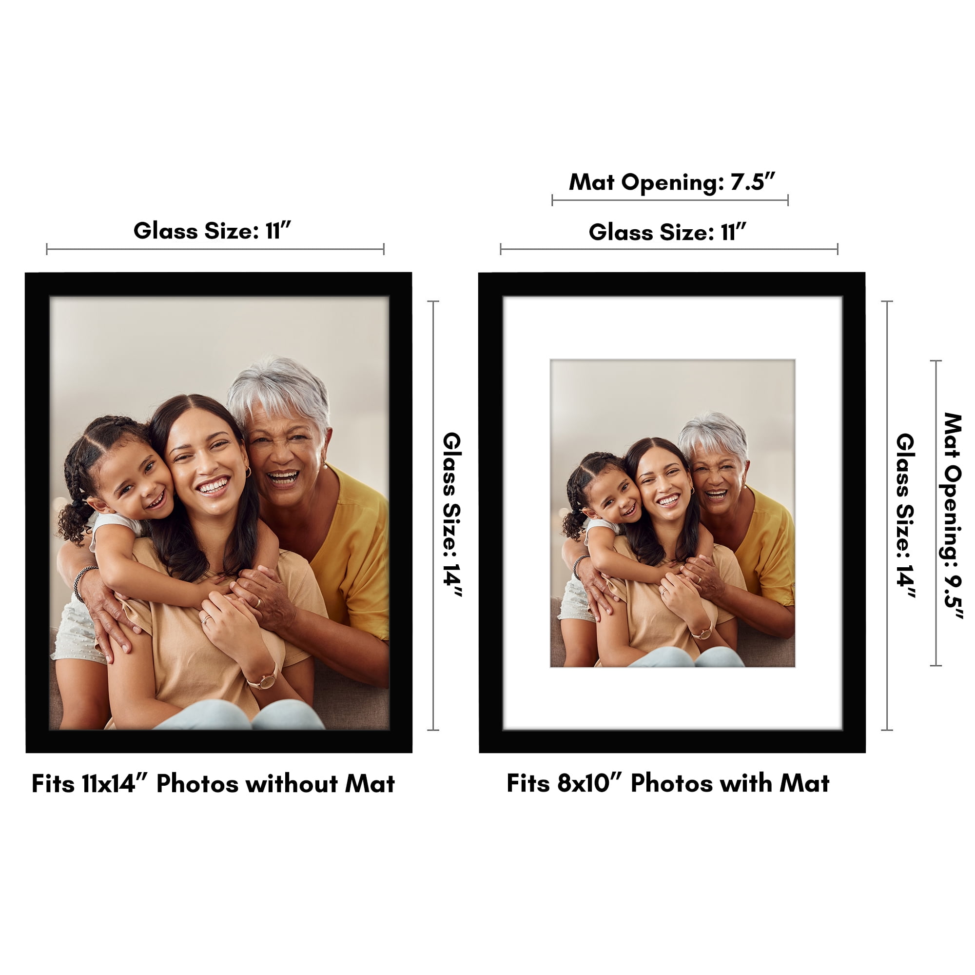 Americanflat 11x14 Picture Frame with Shatter-Resistant Glass with 8x10 Mat Display Photo Signature - Black