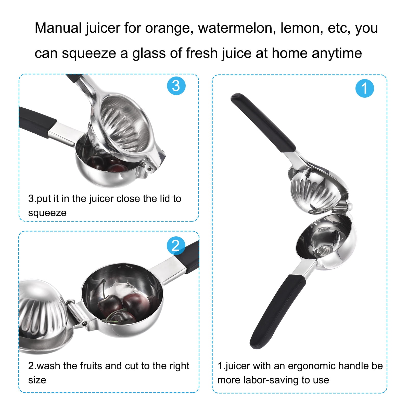 Unique Bargains Manual Hand Squeezer Lemon Orange Juicer with Non Slip Grip Handle Black