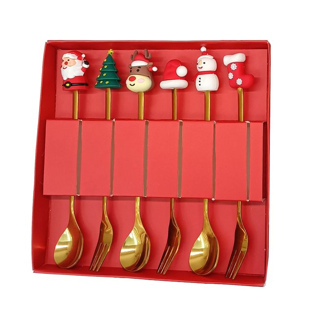 Juego de cucharas navideñas de acero inoxidable con tema de árbol, Papá Noel y estrella. Cucharas para remover café. Utensilios de cocina festivos con caja de regalo
