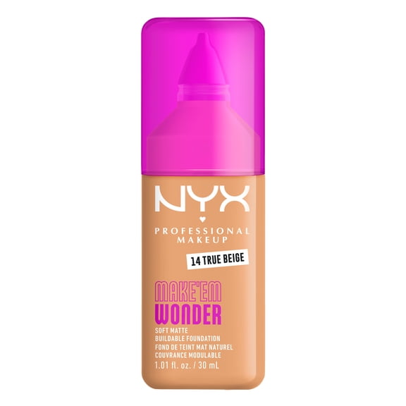 NYX Professional Makeup Make Me Wonder Make 'EM Wonder, 24H Soft Matte Foundation, TRUE BEIGE, 0.84 fl oz