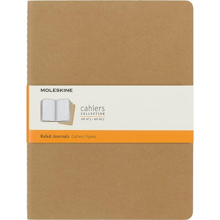 Moleskine Cahier Journal, Soft Cover, XL (7.5" x 9.5") Ruled/Lined, Kraft Brown, 120 Pages (Set of 3)