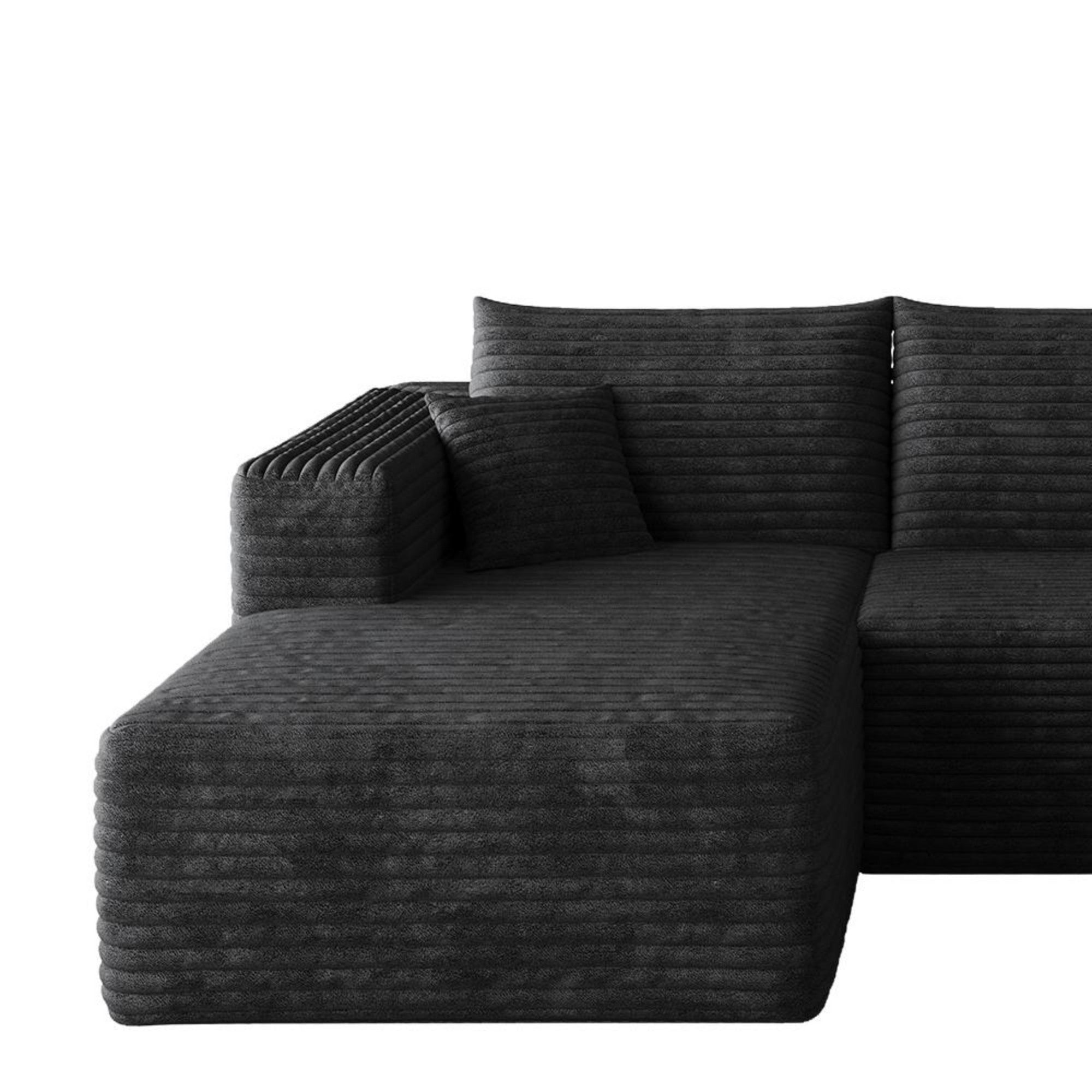 Sailvan 95" Cloud Sectional Sofa,No Assembly Required Modular U Shaped Couch,Plush Corduroy Upholstered Deep Seat Sofa for Living Room Black Left