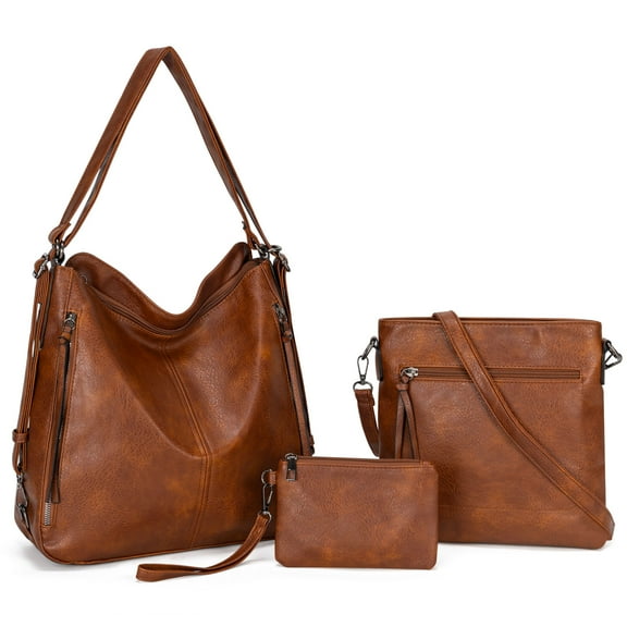 Kabaqoo Leather Shoulder Bag for Women, 3pcs Crossbody Purses Tote Satchel