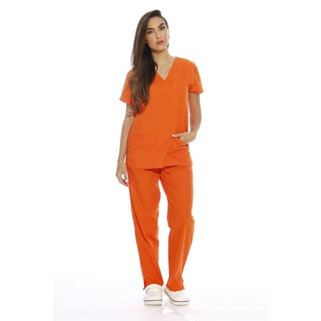 

Just Love Women s Scrub Sets Six Pocket Medical Scrubs (V-Neck with Cargo Pant) (Orange X-Small)