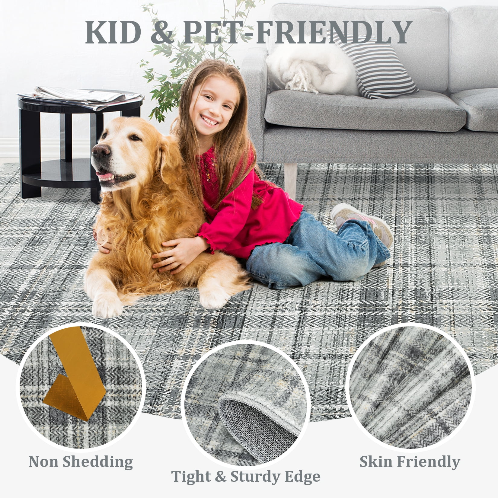 Garvee Washable Rug 2x10 Modern Plaid Runner Rug, Non Slip Stain Resistant Rug Geometric Carpet for Hallway Bedroom Kitchen, Green