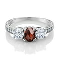 thumbnail image 2 of Gem Stone King 925 Sterling Silver 3-Stone Ring Checkerboard Garnet Moissanite(2.12 Cttw) (Size 6), 2 of 4