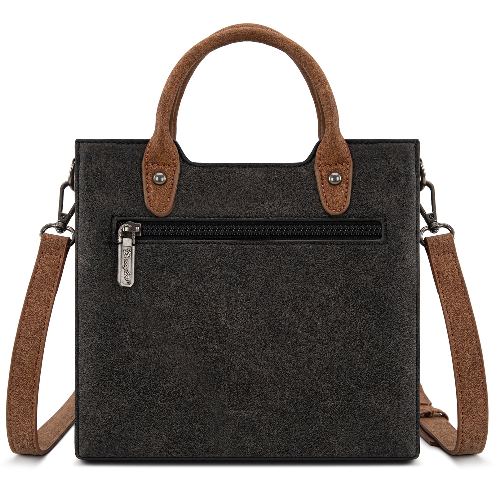 Wrangler Womens Braided Tote Bag Western Style Suede Top Handle Handbag With Detachable Crossbody Strap, Black