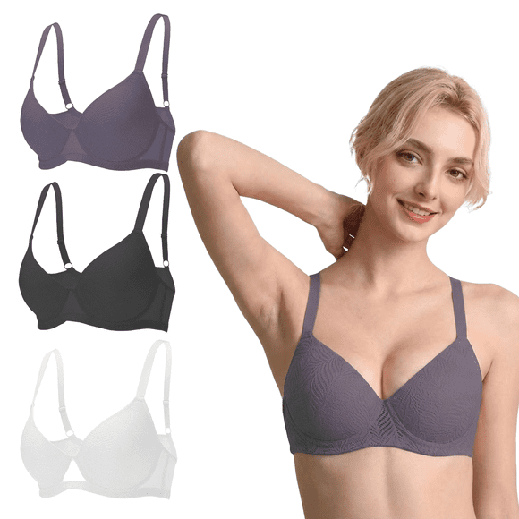 3PC Pack Women Push Up Bra Everyday Underwear Comfortable Lingerie Bralette with Support Anti-Sag-Size75B/34B