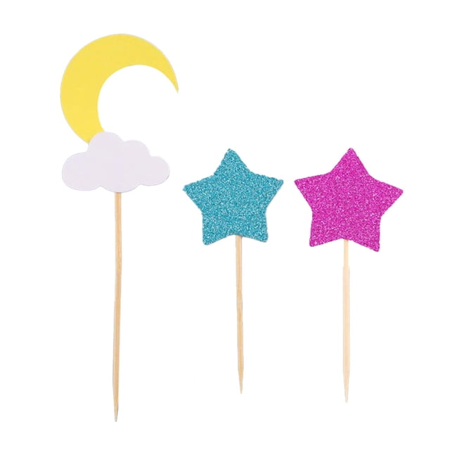 Wosthever 1 Set Cake Decorating Supplies Exquisite Glitter Birthday Set Happy Party Decorations Baking Edible Decoration Star Moon for DIY Herramientas y accesorios para hornear Como se muestra Wosthever HA060372-00