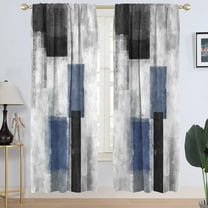 Blue Black Grey Window Curtain Navy White Gray Abstract Geometric Art Aesthetic Minimalist Boys Mens Living Room Bedroom Window Drapes Treatment Fabric 1 Pair Home Decor, 52" W x 84" L, Modern