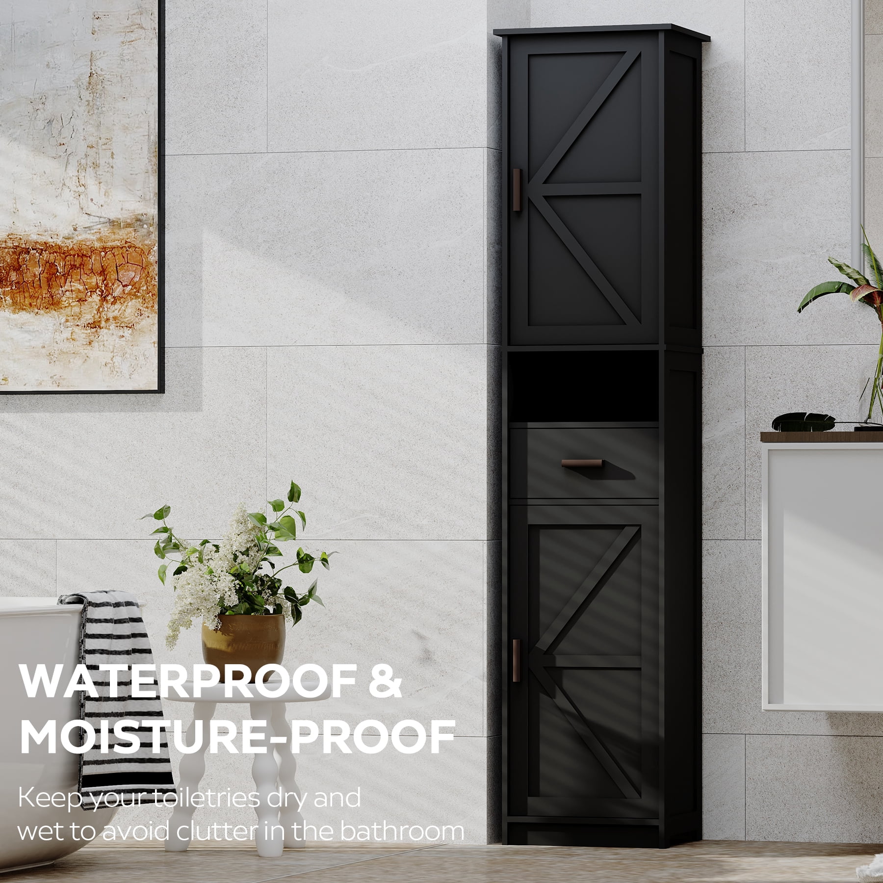 69" Bathroom Cabinet, Modern Floor Tall Cabinet With 1 Drawer, 2 Doors And Adjustable Shelves, Narrow Storage Cabinet For Home, Kitchen, Living Room