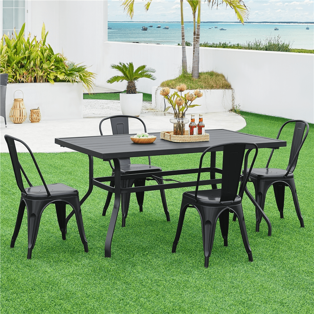 Alden Design Dining Chair, Set of 4, Black