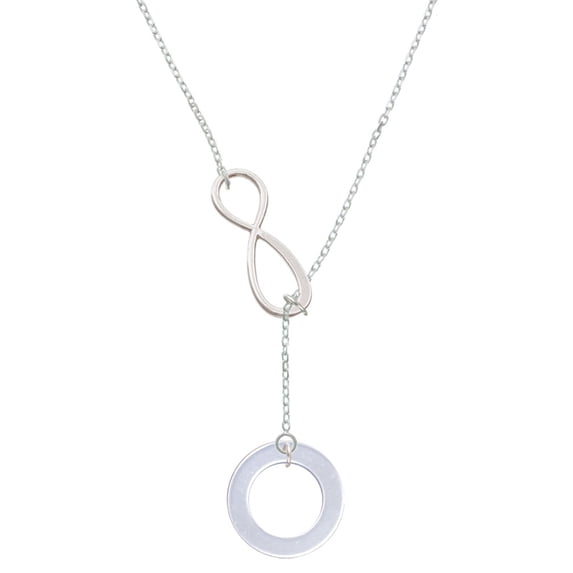 Delight Jewelry Acrylic 7/8" Ring Imitation Pearl Silver tone Elegant Infinity Lariat Necklace