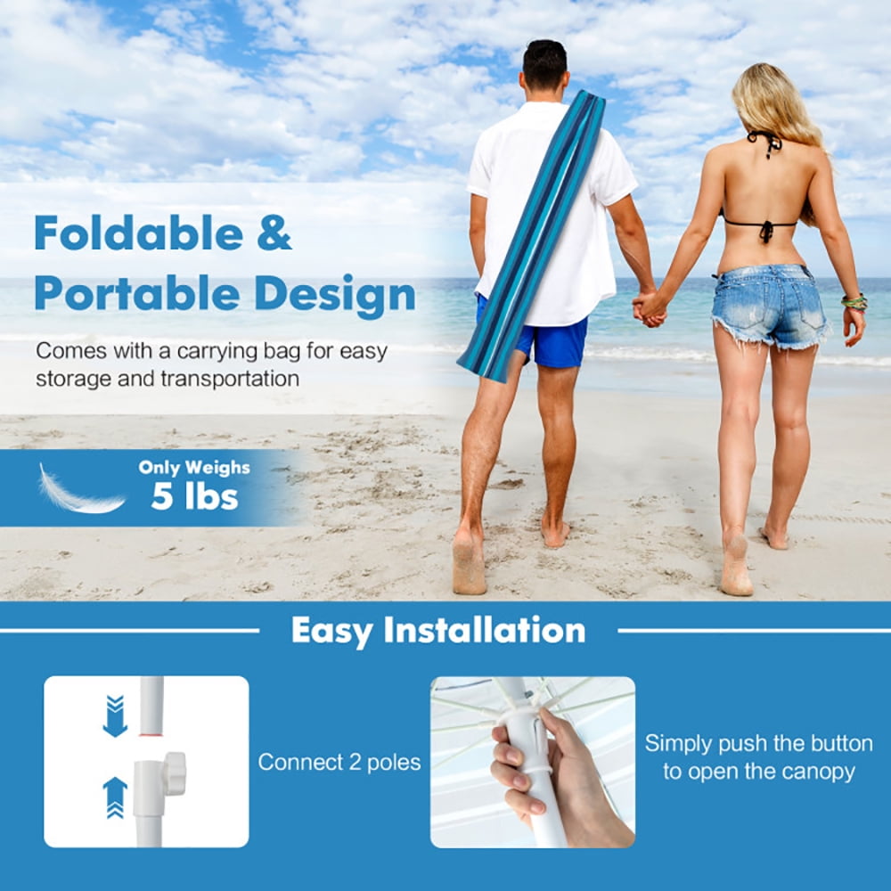 Aimee Lii 6.5 Feet Patio Beach Umbrella with Waterproof Polyester Fabric, Sunbrella Umbrella Outdoor Patio, Blue Aimee Lii 6.5 Feet Patio Beach Umbrella with Waterproof Polyester Fabric, Sunbrella Umbrella Outdoor Patio, Blue