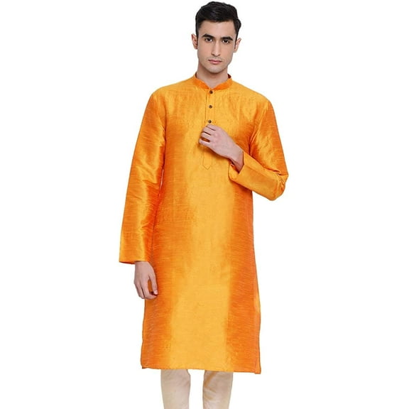 Royal Kurta Men's Art Silk Straight Kurta (40, Orange)