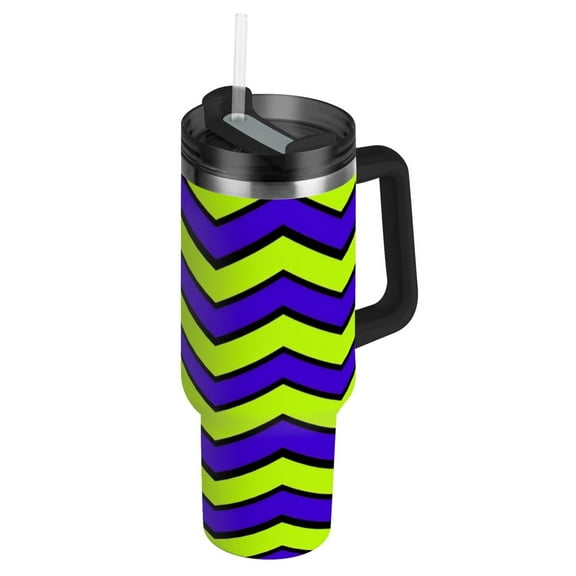 Neon Zigzag Insulated Tumblers 40oz Double-Walled Stainless Steel Handheld with Adjustable Handle