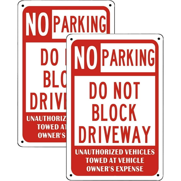 2pcs No Parking Sign Do Not Block Driveway Sign Safety Signs Metal Tin Sign 12 X 8 Inch