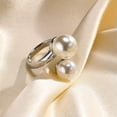 thumbnail image 3 of 3mm Silver Band Stainless Steel Womens Personality White Pearl Ring Size 6 7 8 9, 3 of 6