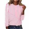 thumbnail image 3 of Uootdi Womens Tops Crew Neck Long Sleeve Asymmetrical Striped Color Block Pullover Tee for Women Oversized Pastel Casual Womens Tees, 3 of 7