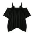 thumbnail image 5 of IUYRTFE Women's Cold Shoulder Lace Trim V Neck Top Short Sleeve Loose Fit Summer Casual Blouse Plus Size, 5 of 5