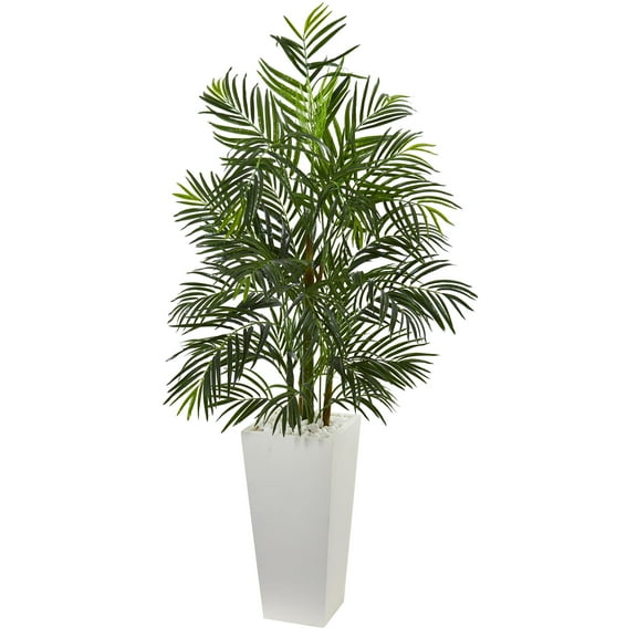 Nearly Natural 5ft. Areca Artificial Palm Tree in White Planter, UV Resistant