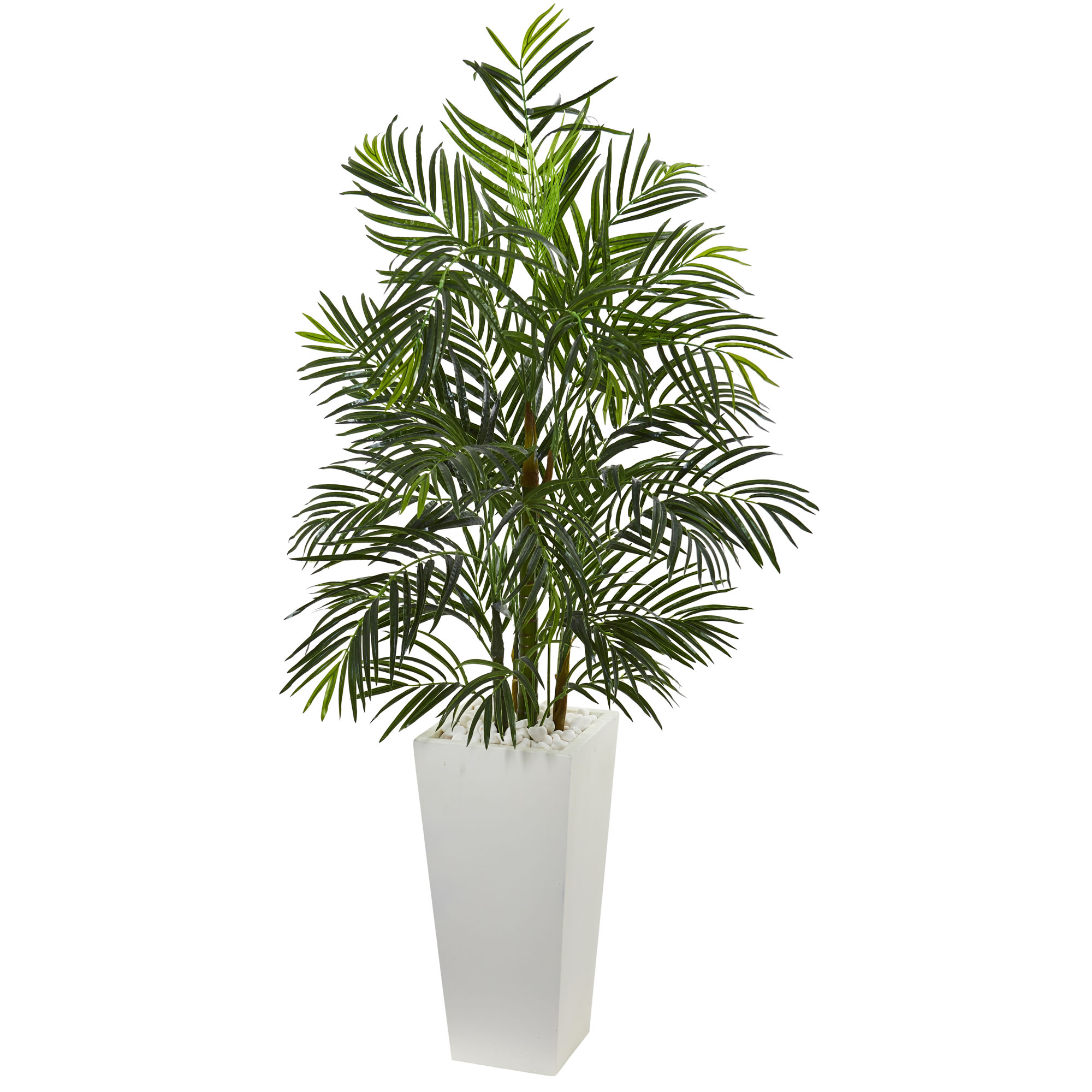 Nearly Natural 5 ft. Areca Artificial Palm Tree in White Planter, UV Resistant (Indoor/Outdoor 