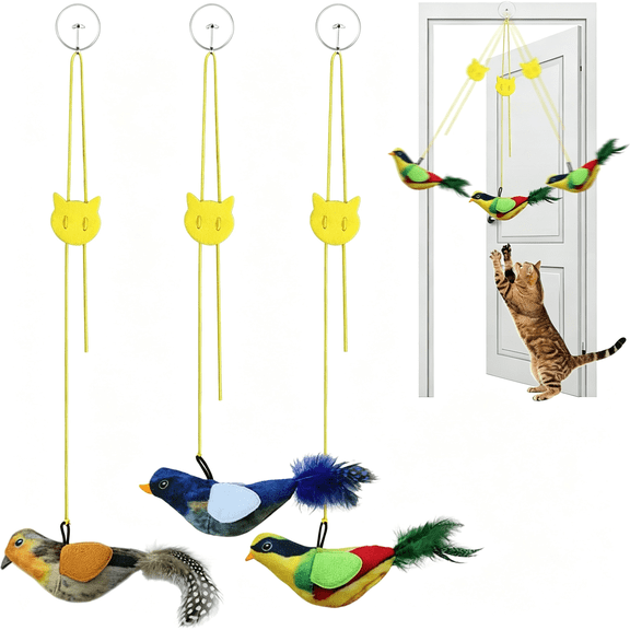 BESTSKY Interactive Cat Toys Bird - 3 Pack Hanging Chirping with Catnip & Feather, for Indoor Cats, Boredom Relief