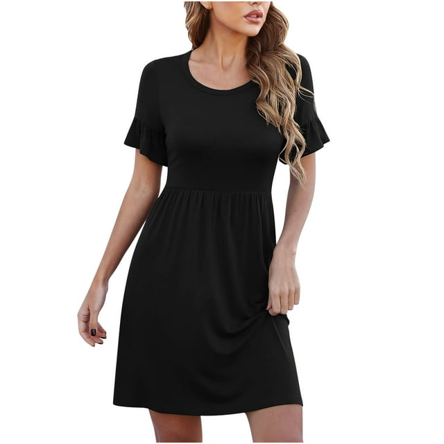 CEHVOM Robes T-Shirt Décontractées d'Été pour Femmes à Volants Manches Courtes Amples Robe de Soirée en Solde
