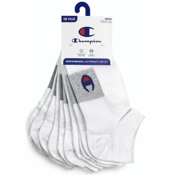 CHAMPION SOCKS MEN'S - LOW CUT 263 - WHITE - LARGE (6-12) PACK 10 XX