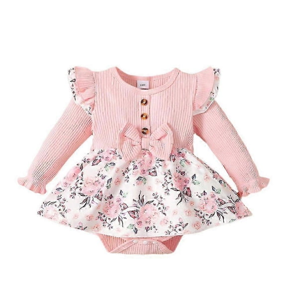 Baby Girl Romper Dress Newborn Clothes Sweet Floral Print Infant Princess Long Sleeve Dresses Outfits with Headband 0-18 Months 26-27s