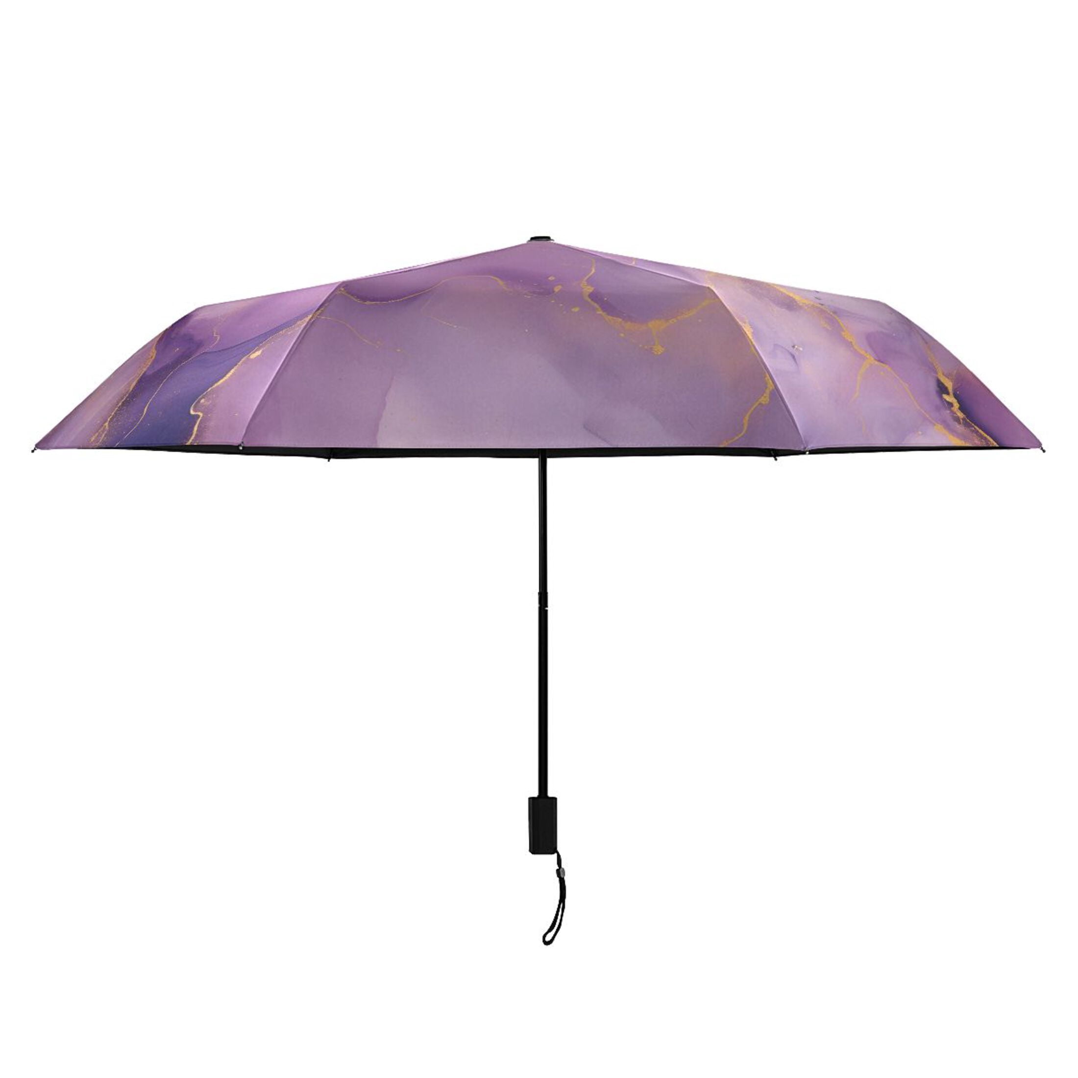 Lilac Purple Gold Marble Compact Sun Umbrella Windproof Travel Umbrellas for Rain Strong Portable UV Protection