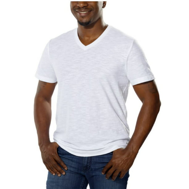 Calvin Klein Jeans Men's 100% Cotton V-Neck T-Shirt (White, Large) -  