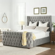 Brooklyn King Tufted Panel Bed Opal Grey Velvet