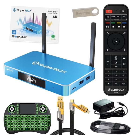 Superbox S6 Max 2025 Fully Loaded, Super Box S6max with Voice Remote, Android 12, 6K, 1000Mbps Ethernet Port