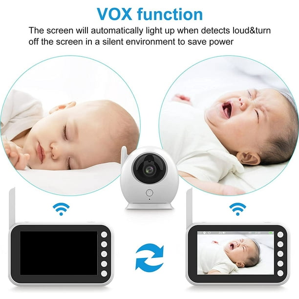 Moniteur bébé, MYPIN Babyphone Vidéo sans Fil avec 1280 * 720 écran LCD 4,3  '' et Caméra Robot, Audio Bidirectionnel, Mode VOX et Alerte de  Température, Vision Nocturne 