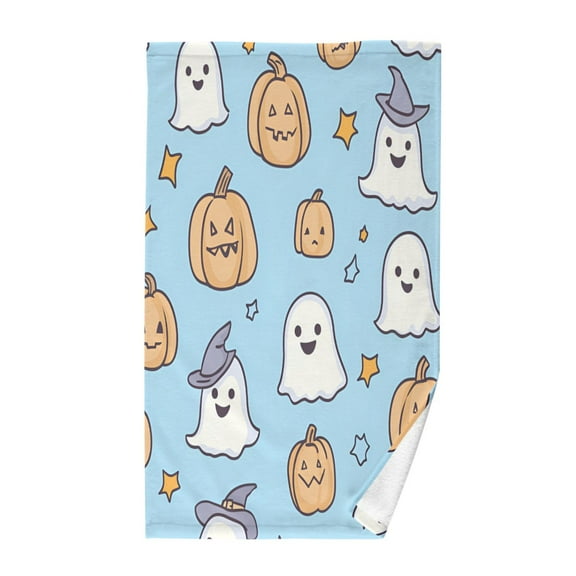 Yayeee 100% Cotton Hand Towels for Bathroom 16" x 28" Kitchen Towel, Blue Halloween Ghosts