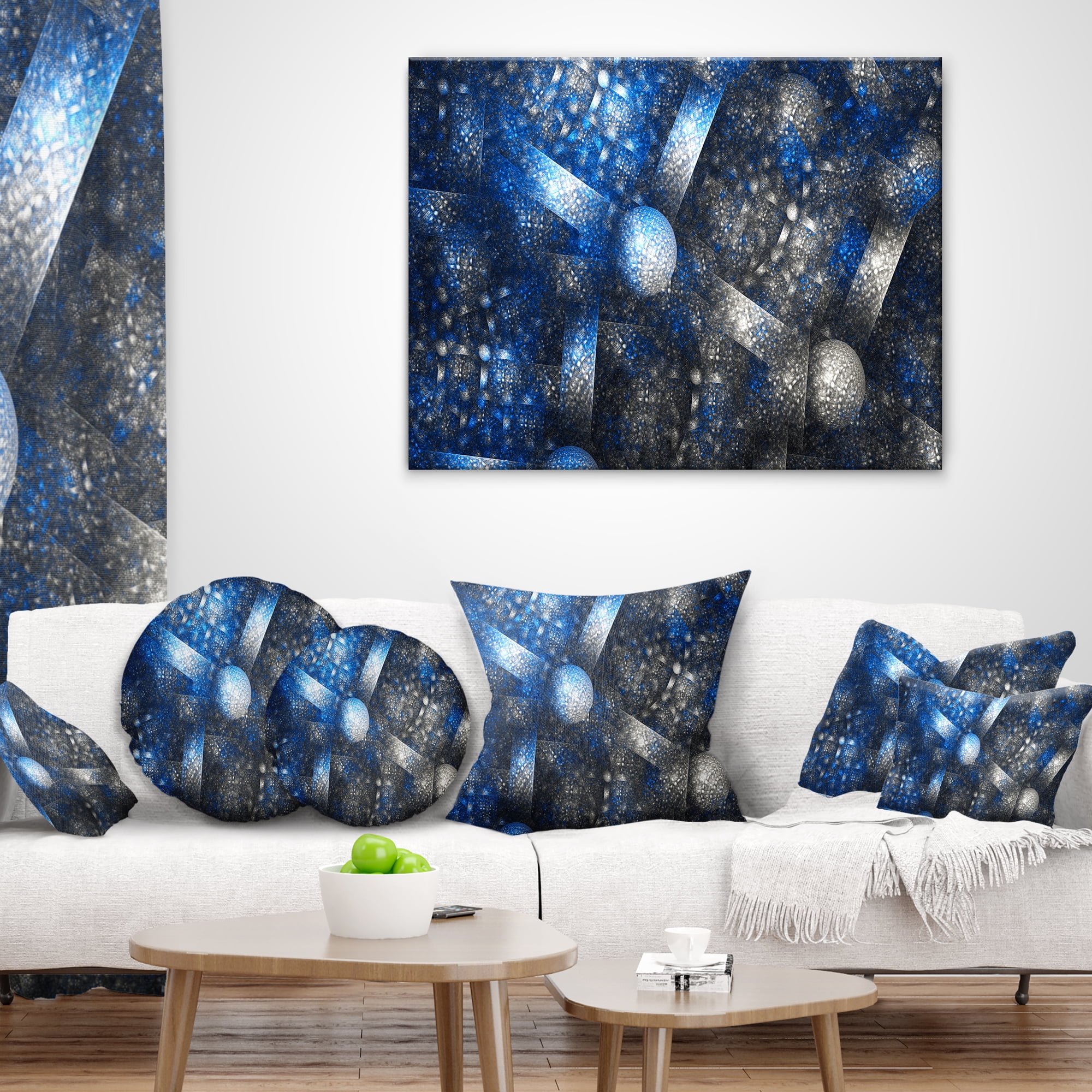 Designart Crystal Cell Dark Blue Steel Texture - Abstract Throw Pillow - 12x20